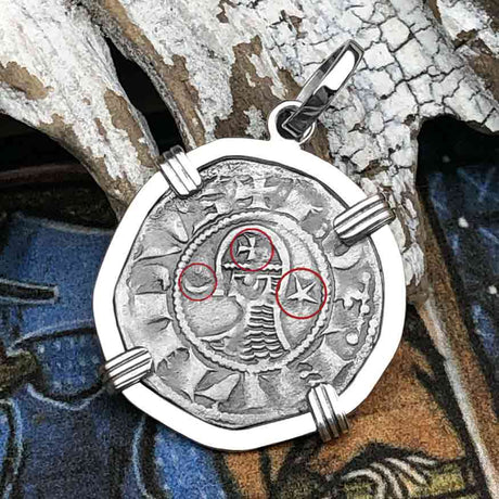 Templar Knights Era Antioch Crusader Medieval Silver Denier - Helmet Head - Coin of the Crusades 14K White Gold Pendant