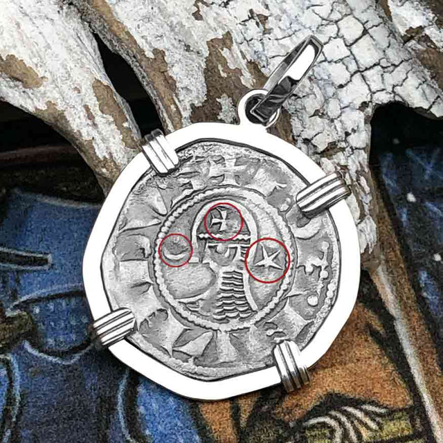 Templar Knights Era Antioch Crusader Medieval Silver Denier - Helmet Head - Coin of the Crusades 14K White Gold Pendant