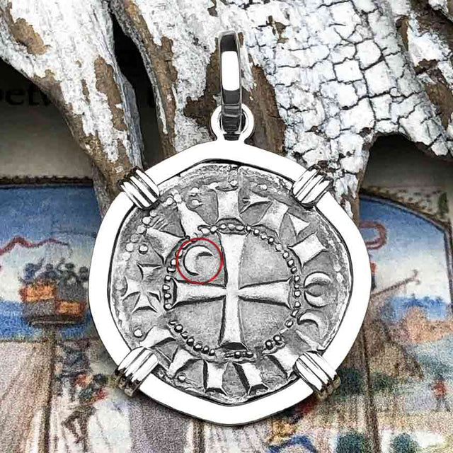 Templar Knights Era Antioch Crusader Medieval Silver Denier - Helmet Head - Coin of the Crusades 14K White Gold Pendant