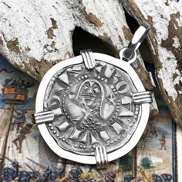 Templar Knights Era Antioch Crusader Medieval Silver Denier - Helmet Head - Coin of the Crusades 14K White Gold Pendant