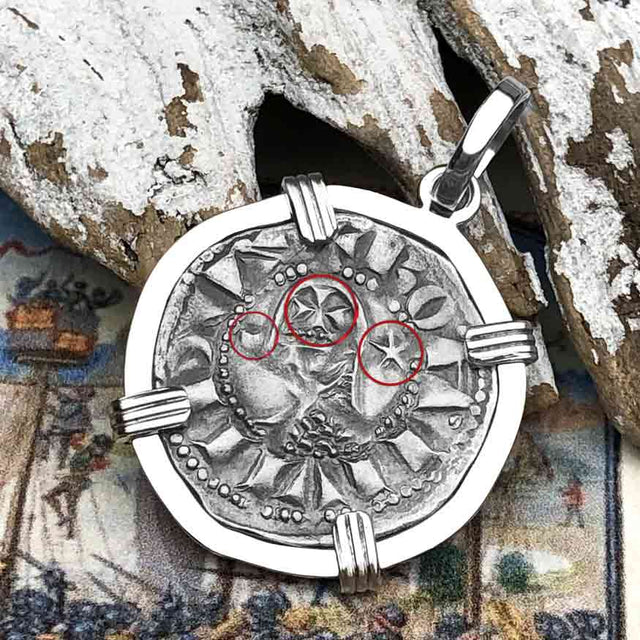 Templar Knights Era Antioch Crusader Medieval Silver Denier - Helmet Head - Coin of the Crusades 14K White Gold Pendant