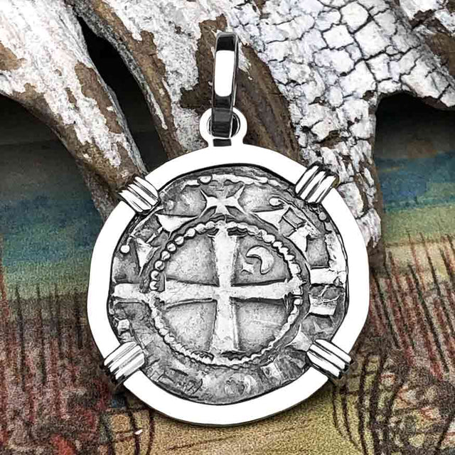 Templar Knights Era Antioch Crusader Medieval Silver Denier - Helmet Head - Coin of the Crusades 14K White Gold Pendant