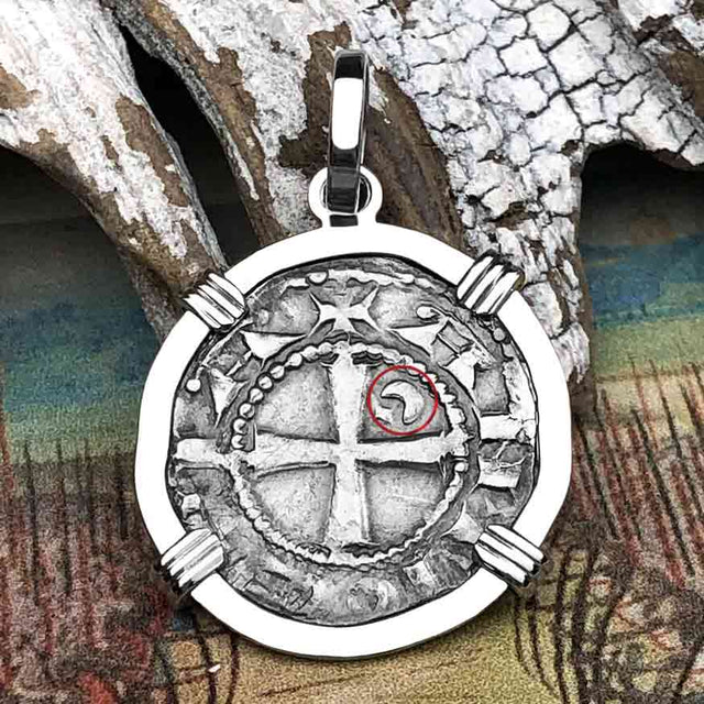 Templar Knights Era Antioch Crusader Medieval Silver Denier - Helmet Head - Coin of the Crusades 14K White Gold Pendant