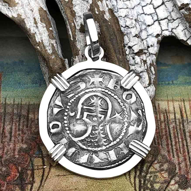 Templar Knights Era Antioch Crusader Medieval Silver Denier - Helmet Head - Coin of the Crusades 14K White Gold Pendant