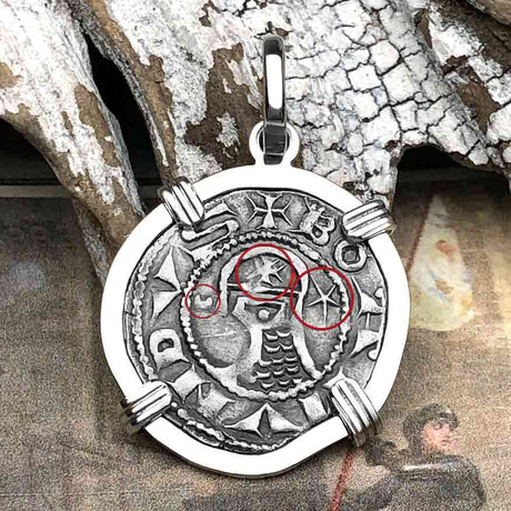 Templar Knights Era Antioch Crusader Medieval Silver Denier - Helmet Head - Coin of the Crusades 14K White Gold Pendant