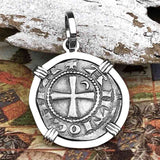 Templar Knights Era Antioch Crusader Medieval Silver Denier - Helmet Head - Coin of the Crusades 14K White Gold Pendant