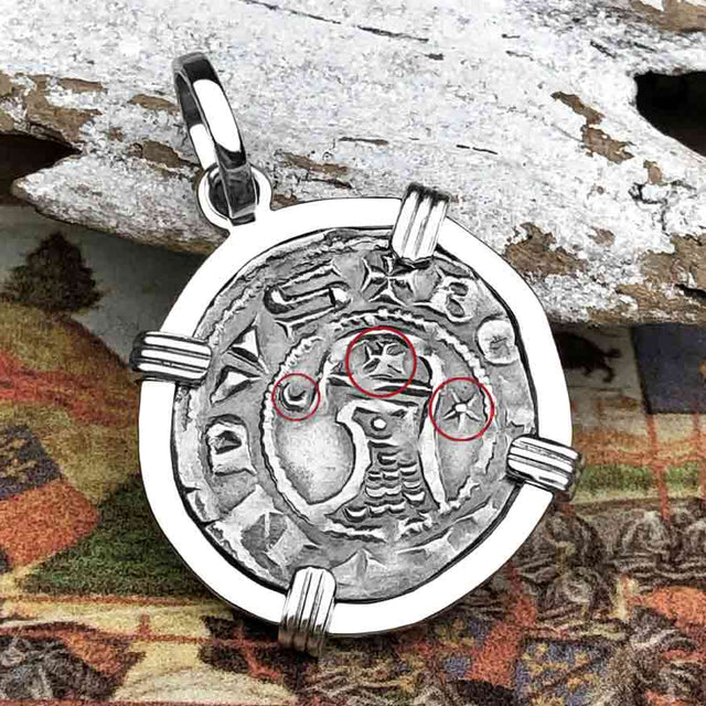 Templar Knights Era Antioch Crusader Medieval Silver Denier - Helmet Head - Coin of the Crusades 14K White Gold Pendant