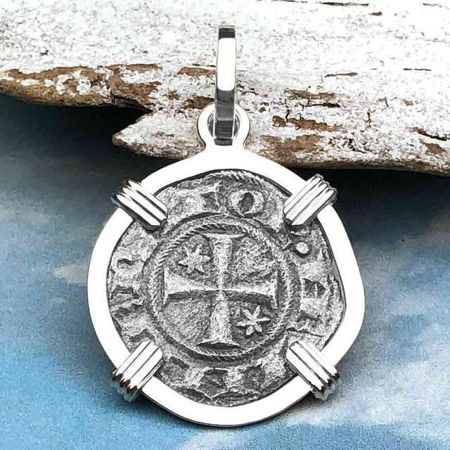 Sicilian Silver Denaro – the Templar-Era Cross and Stars of Medieval Italy Sterling Silver Pendant