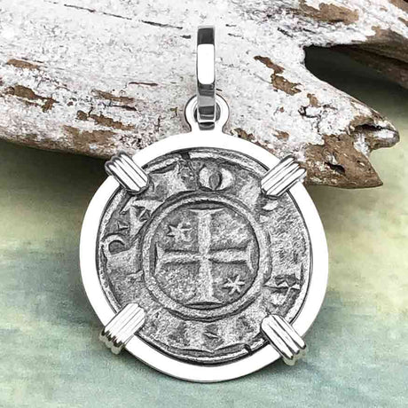 Sicilian Silver Denaro – the Templar-Era Cross and Stars of Medieval Italy Sterling Silver Pendant