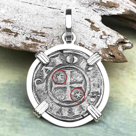 Sicilian Silver Denaro – the Templar-Era Cross and Stars of Medieval Italy Sterling Silver Pendant