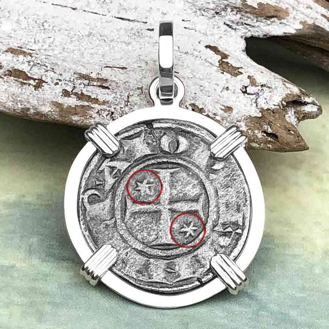 Sicilian Silver Denaro – the Templar-Era Cross and Stars of Medieval Italy Sterling Silver Pendant