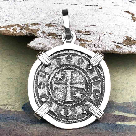Sicilian Silver Denaro – the Templar-Era Cross and Stars of Medieval Italy Sterling Silver Pendant