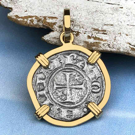 Sicilian Silver Denaro – the Templar-Era Cross and Stars of Medieval Italy 14K Gold Pendant