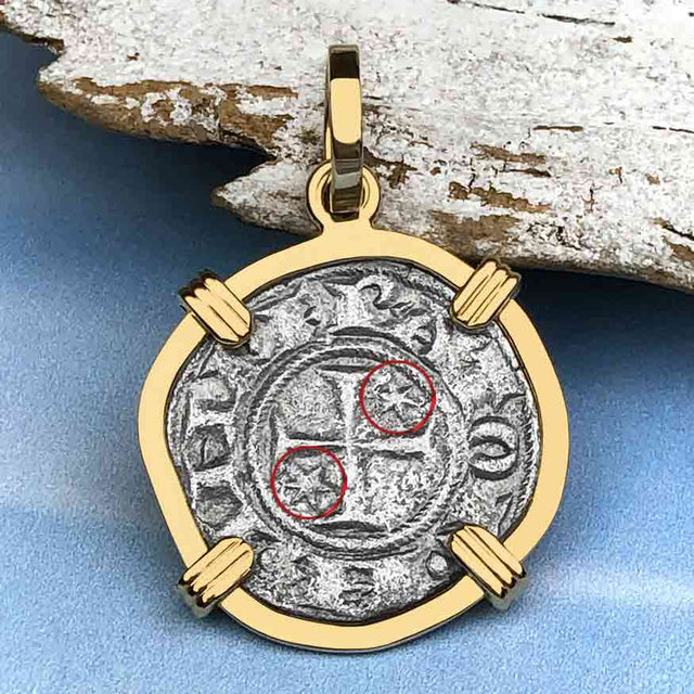 Sicilian Silver Denaro – the Templar-Era Cross and Stars of Medieval Italy 14K Gold Pendant