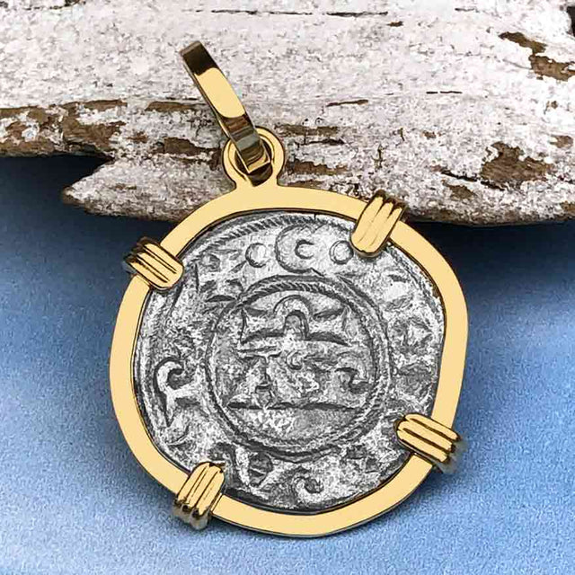 Sicilian Silver Denaro – the Templar-Era Cross and Stars of Medieval Italy 14K Gold Pendant