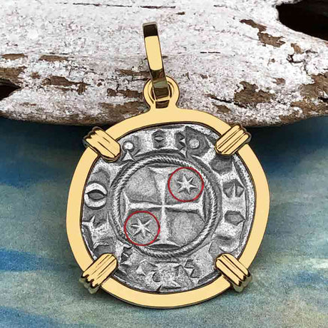Sicilian Silver Denaro – the Templar-Era Cross and Stars of Medieval Italy 14K Gold Pendant