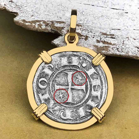 Sicilian Silver Denaro – the Templar-Era Cross and Stars of Medieval Italy 14K Gold Pendant