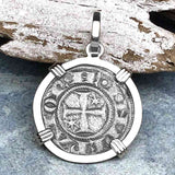 Sicilian Silver Denaro – the Templar-Era Cross and Stars of Medieval Italy 14K White Gold Pendant