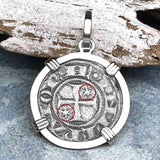 Sicilian Silver Denaro – the Templar-Era Cross and Stars of Medieval Italy 14K White Gold Pendant