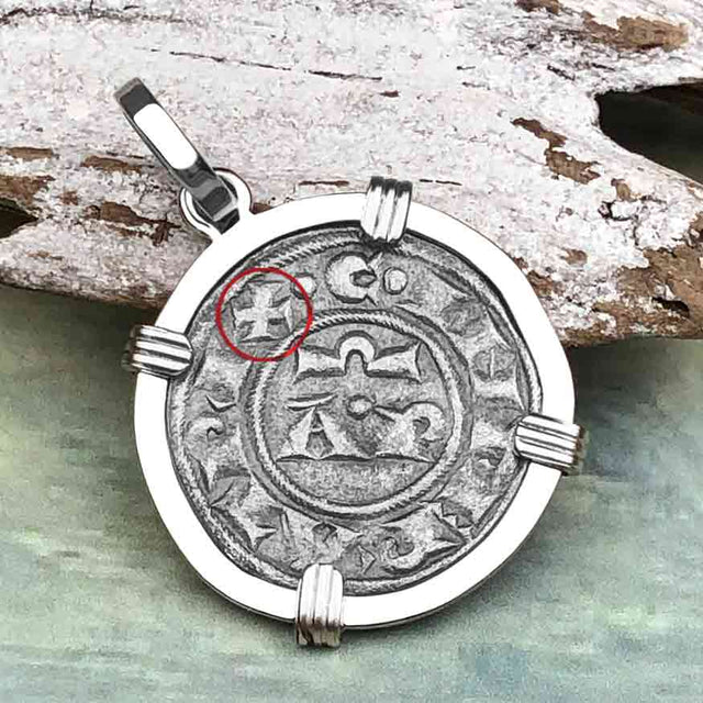 Sicilian Silver Denaro – the Templar-Era Cross and Stars of Medieval Italy 14K White Gold Pendant