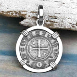 Sicilian Silver Denaro – the Templar-Era Cross and Stars of Medieval Italy 14K White Gold Pendant