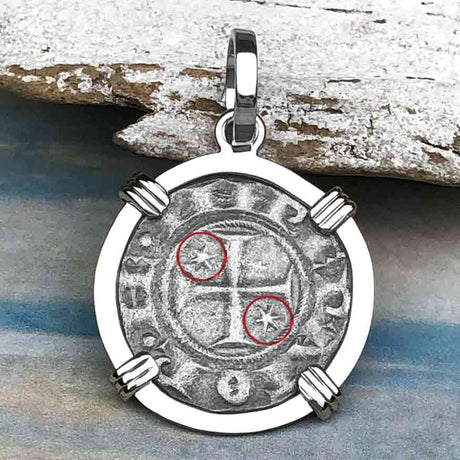 Sicilian Silver Denaro – the Templar-Era Cross and Stars of Medieval Italy 14K White Gold Pendant