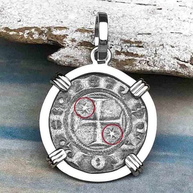 Sicilian Silver Denaro – the Templar-Era Cross and Stars of Medieval Italy 14K White Gold Pendant