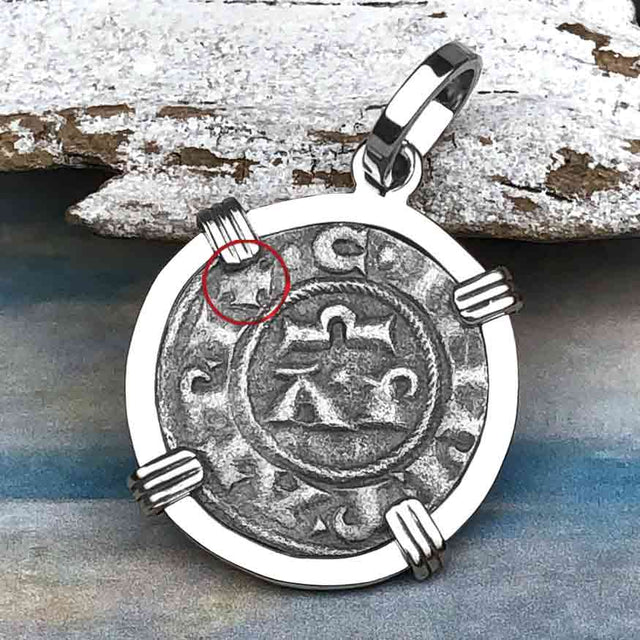 Sicilian Silver Denaro – the Templar-Era Cross and Stars of Medieval Italy 14K White Gold Pendant