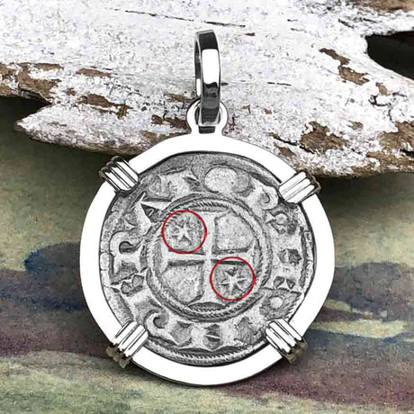 Sicilian Silver Denaro – the Templar-Era Cross and Stars of Medieval Italy 14K White Gold Pendant