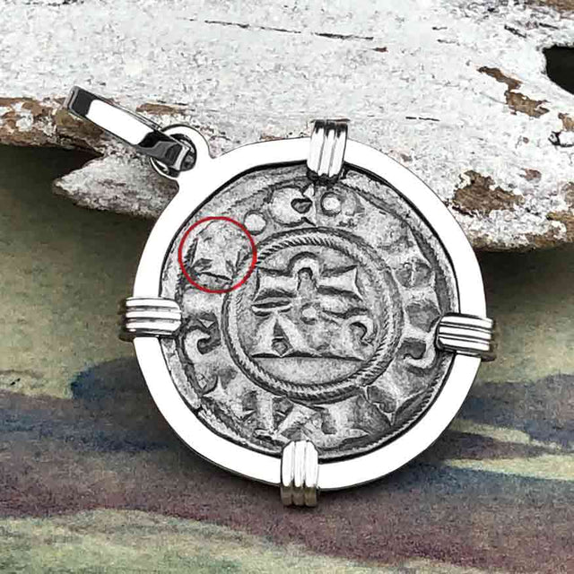 Sicilian Silver Denaro – the Templar-Era Cross and Stars of Medieval Italy 14K White Gold Pendant