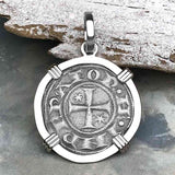 Sicilian Silver Denaro – the Templar-Era Cross and Stars of Medieval Italy 14K White Gold Pendant