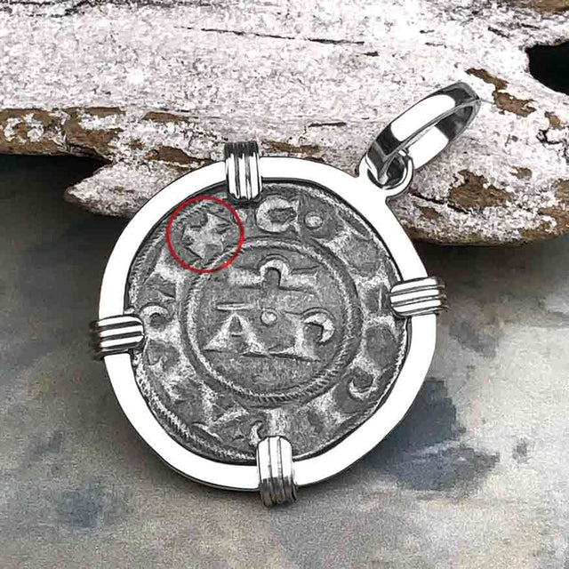 Sicilian Silver Denaro – the Templar-Era Cross and Stars of Medieval Italy 14K White Gold Pendant