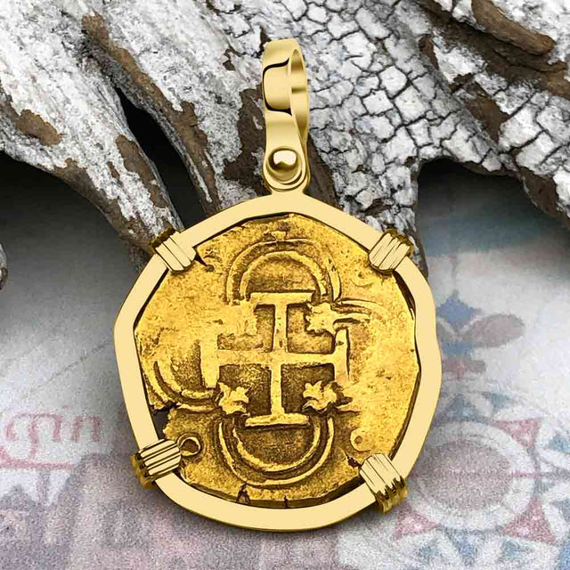 Pirate Era Circa 1615 22K Gold Two Escudo - the Legendary Doubloon - 18K Gold Pendant