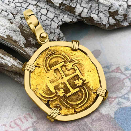 Pirate Era Circa 1615 22K Gold Two Escudo - the Legendary Doubloon - 18K Gold Pendant