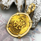 Pirate Era Circa 1615 22K Gold Two Escudo - the Legendary Doubloon - 18K Gold Pendant