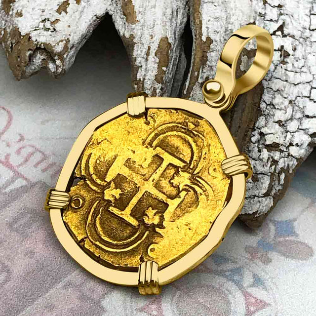 Pirate Era Circa 1615 22K Gold Two Escudo - the Legendary Doubloon - 18K Gold Pendant