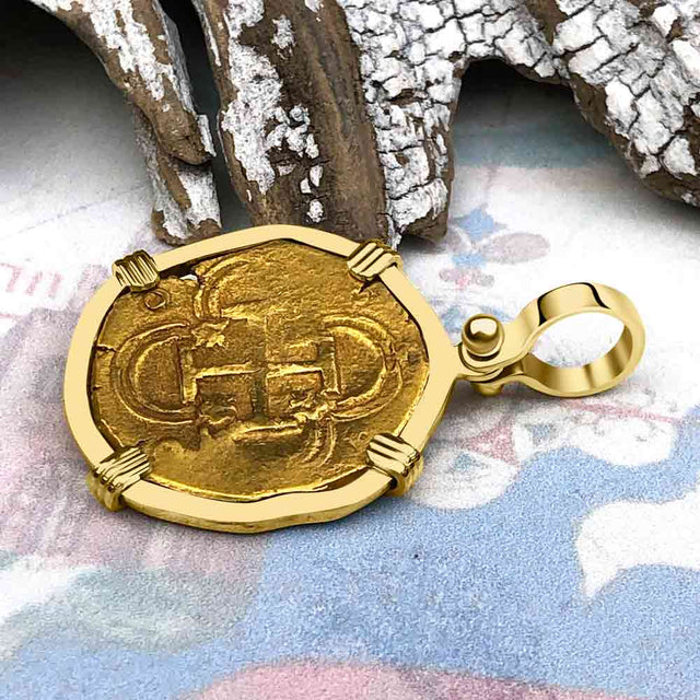 Pirate Era Circa 1615 22K Gold Two Escudo - the Legendary Doubloon - 18K Gold Pendant