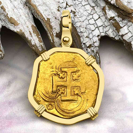 Pirate Era Circa 1620 22K Gold Two Escudo - the Legendary Doubloon - 18K Gold Pendant