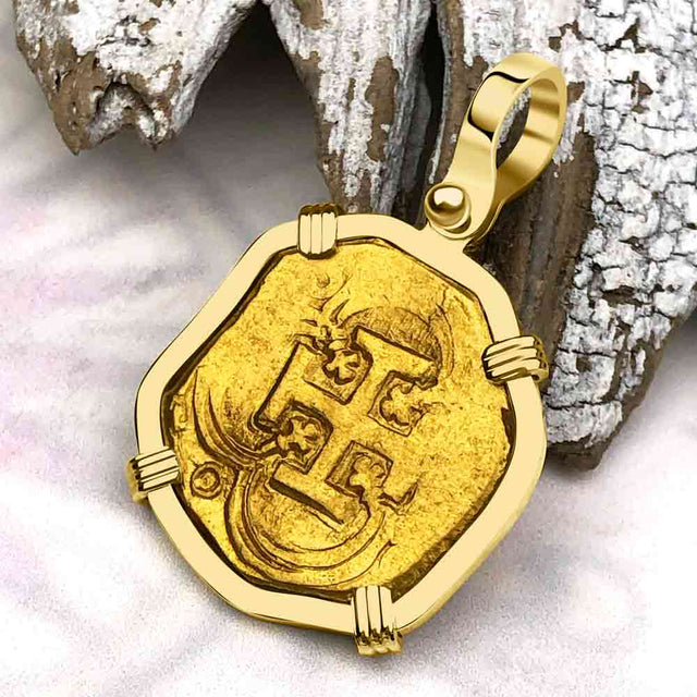 Pirate Era Circa 1620 22K Gold Two Escudo - the Legendary Doubloon - 18K Gold Pendant
