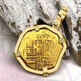 Pirate Era Circa 1620 22K Gold Two Escudo - the Legendary Doubloon - 18K Gold Pendant