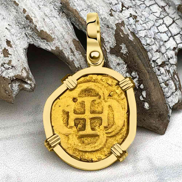 Pirate Era Circa 1592 22K Gold One Escudo - the Legendary Doubloon - 18K Gold Pendant