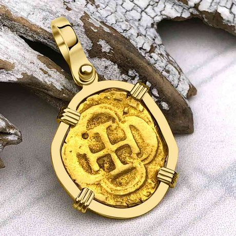 Pirate Era Circa 1592 22K Gold One Escudo - the Legendary Doubloon - 18K Gold Pendant
