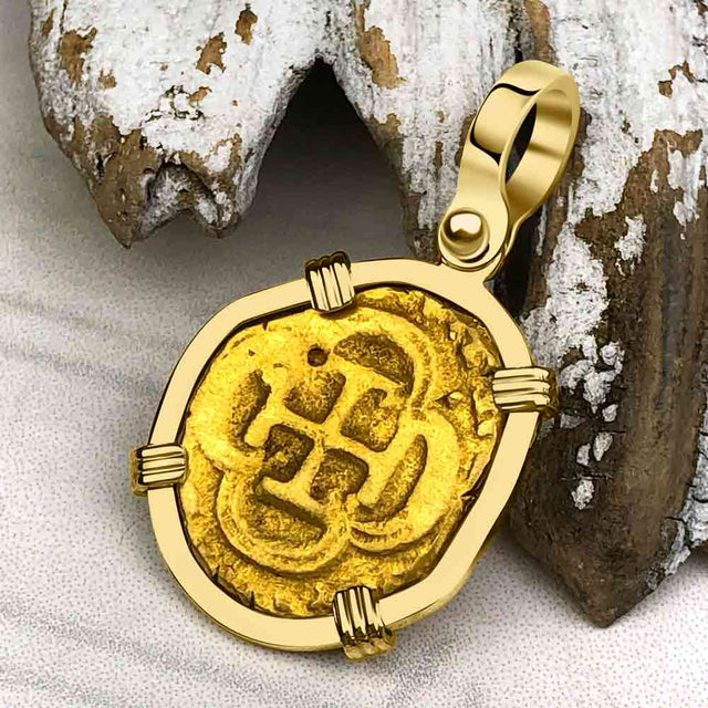 Pirate Era Circa 1592 22K Gold One Escudo - the Legendary Doubloon - 18K Gold Pendant
