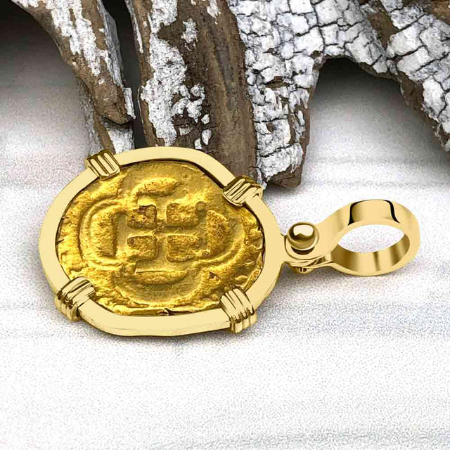 Pirate Era Circa 1592 22K Gold One Escudo - the Legendary Doubloon - 18K Gold Pendant
