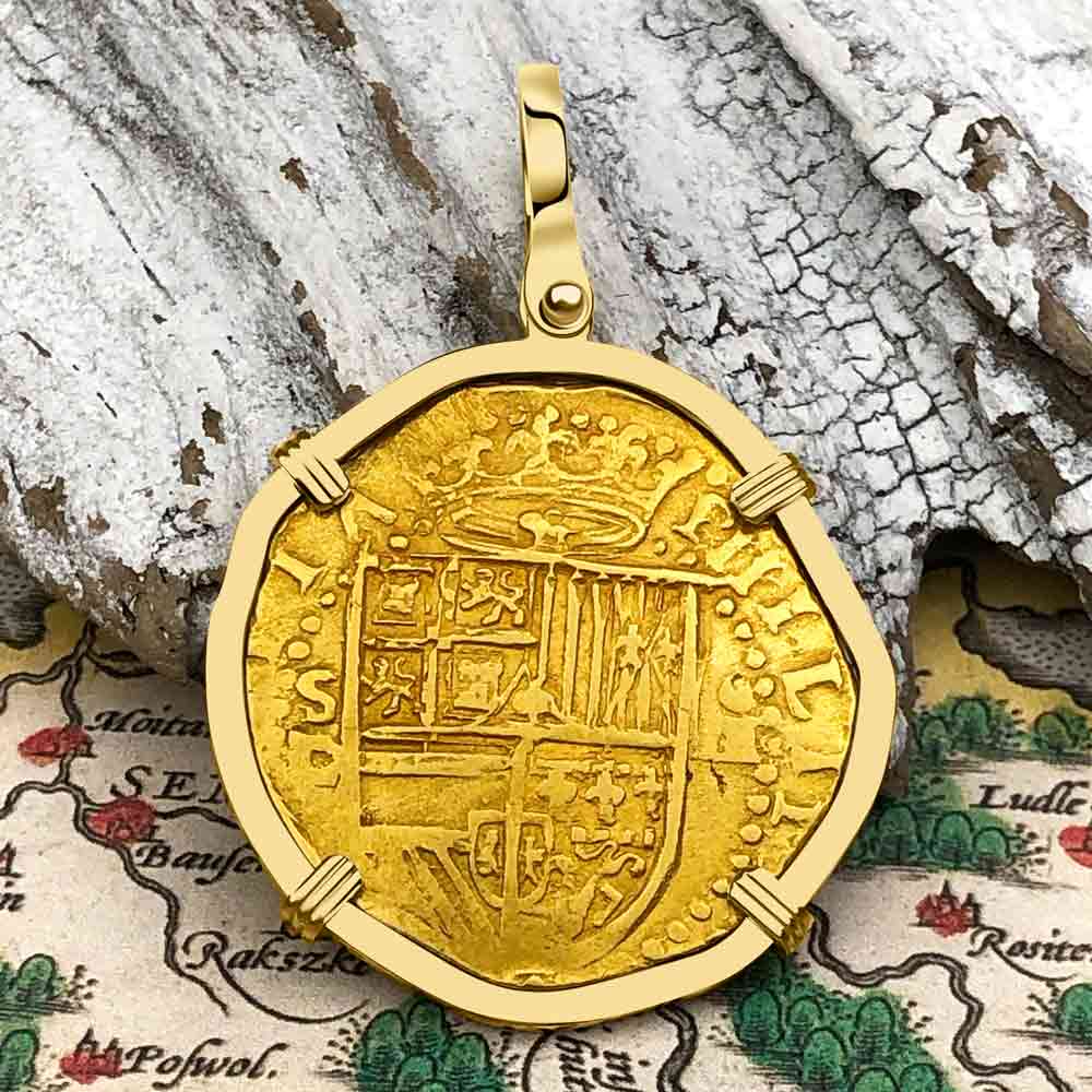 Pirate Era Circa 1580 22K Gold Four Escudo - the Legendary Doubloon - 18K Gold Pendant