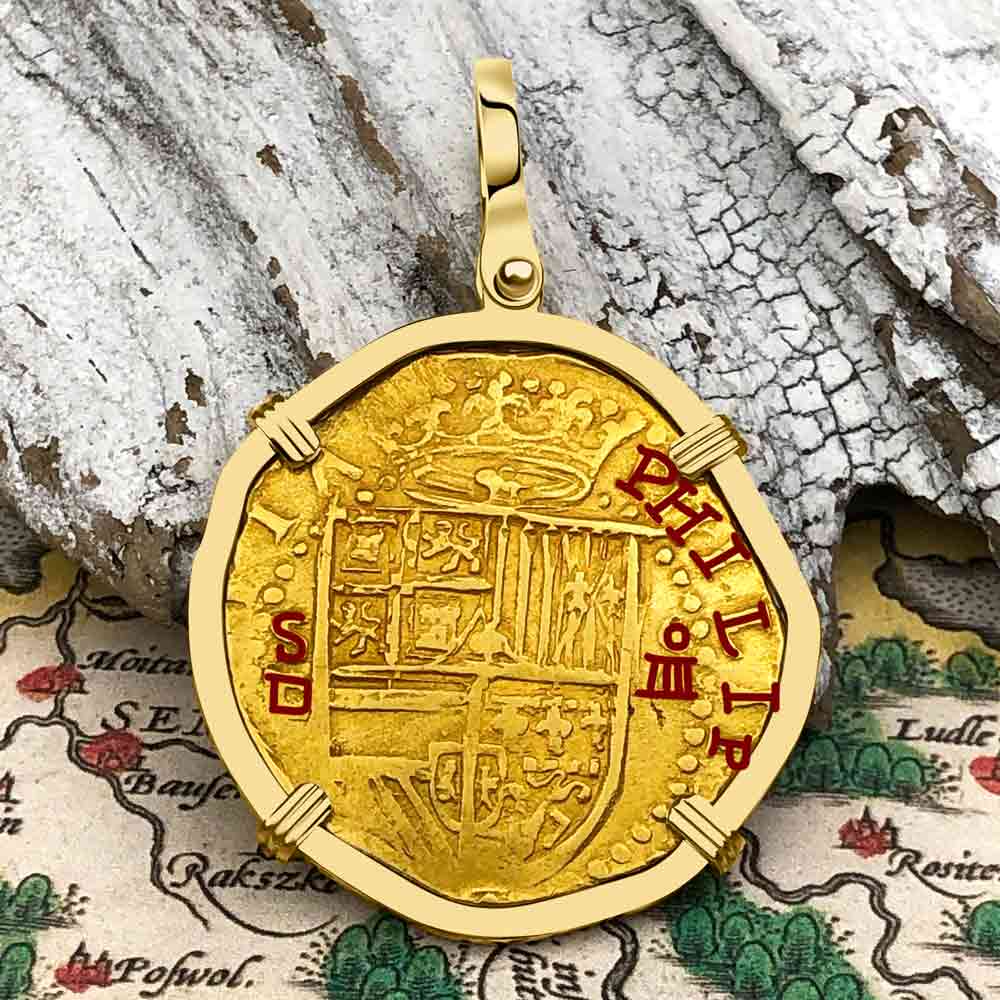 Pirate Era Circa 1580 22K Gold Four Escudo - the Legendary Doubloon - 18K Gold Pendant