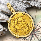 Pirate Era 1560 22K Gold One Escudo - the Legendary Doubloon - 18K Gold Pendant 