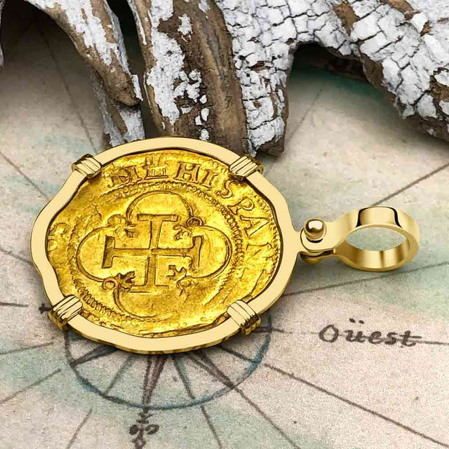 Pirate Era 1560 22K Gold One Escudo - the Legendary Doubloon - 18K Gold Pendant 