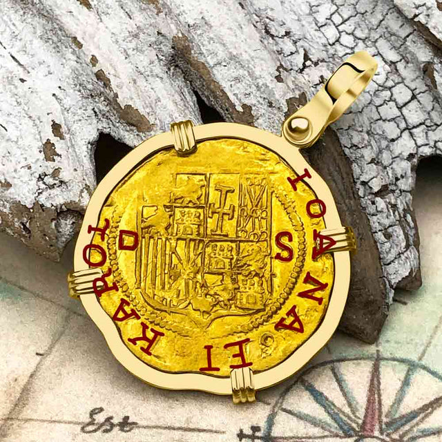 Pirate Era 1560 22K Gold One Escudo - the Legendary Doubloon - 18K Gold Pendant 