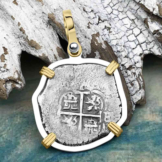 1665 Consolacion Shipwreck Pirate Era Spanish 1 Reale Piece of Eight 14K Gold & Sterling Silver Pendant